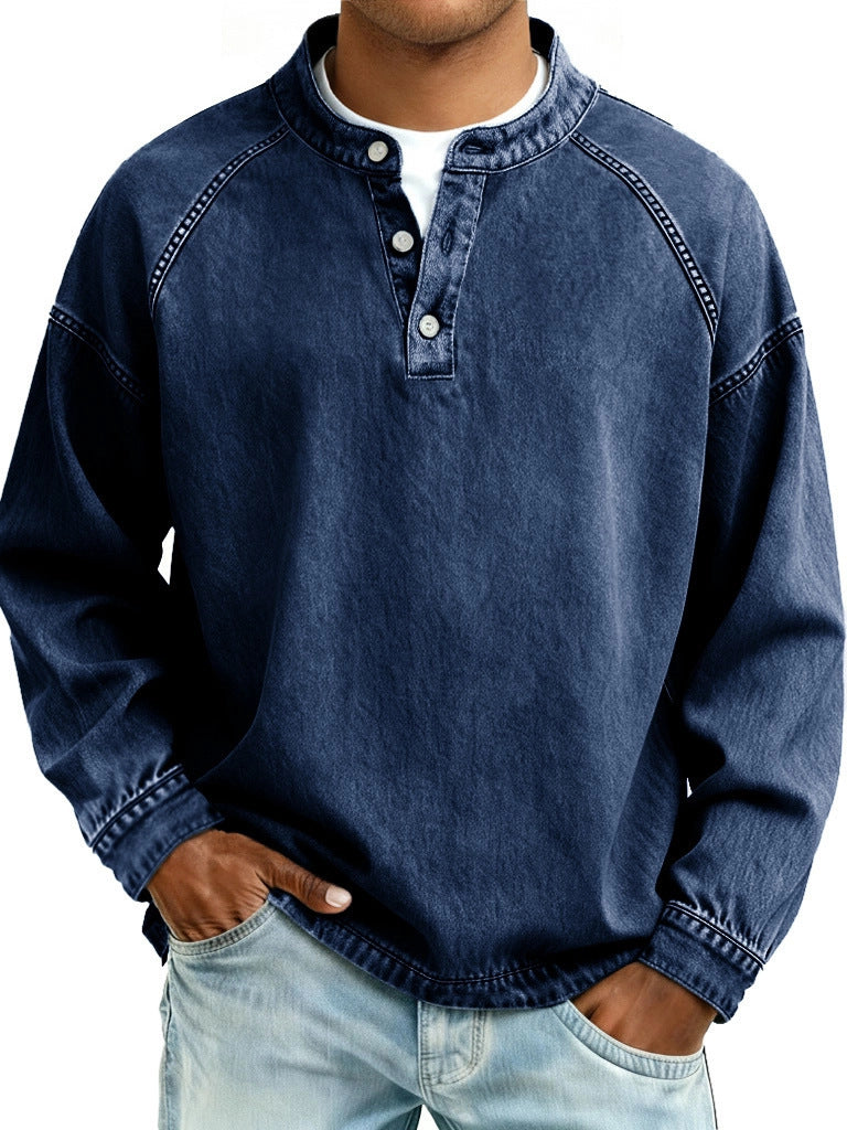 Men's Solid-Colored Casual Top Vintage Long-Sleeve Shirt