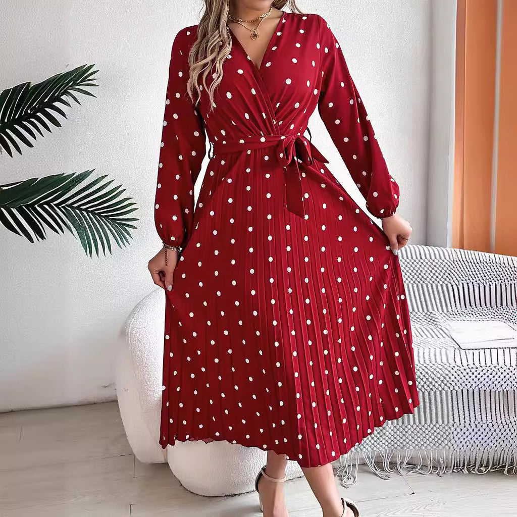 Elegant Polka Dot Wrap Maxi Dress