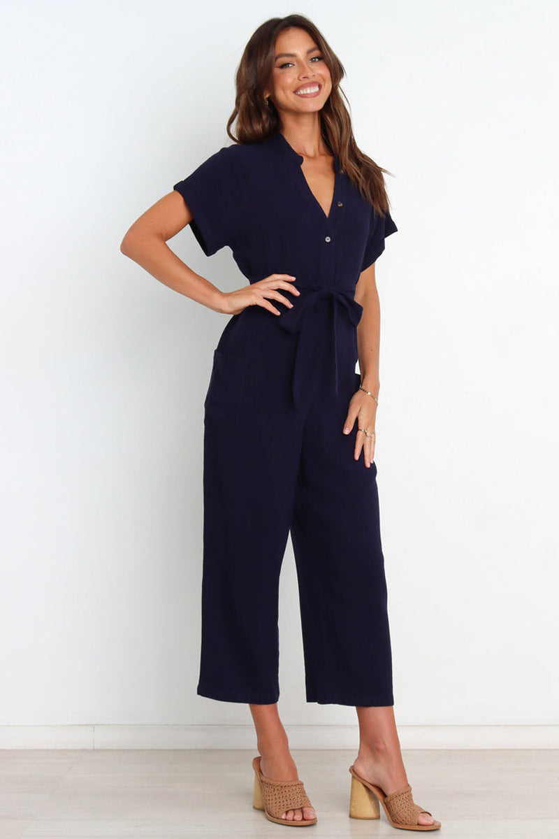 V-neck Cropped Wide-leg Jumpsuit