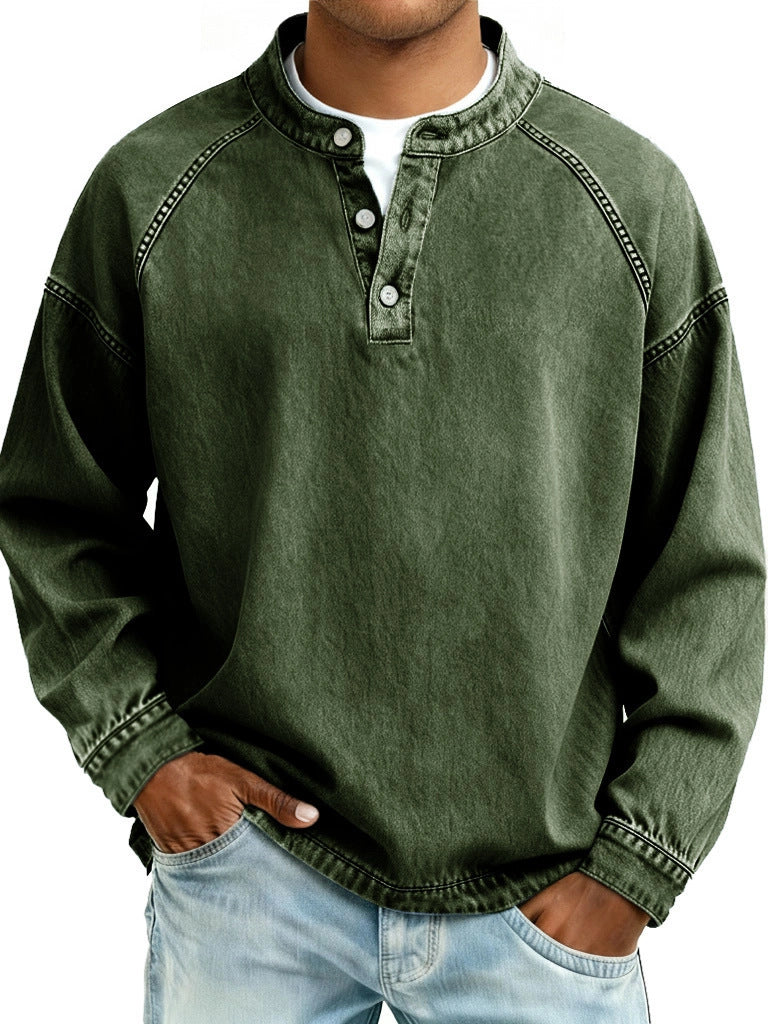 Men's Solid-Colored Casual Top Vintage Long-Sleeve Shirt