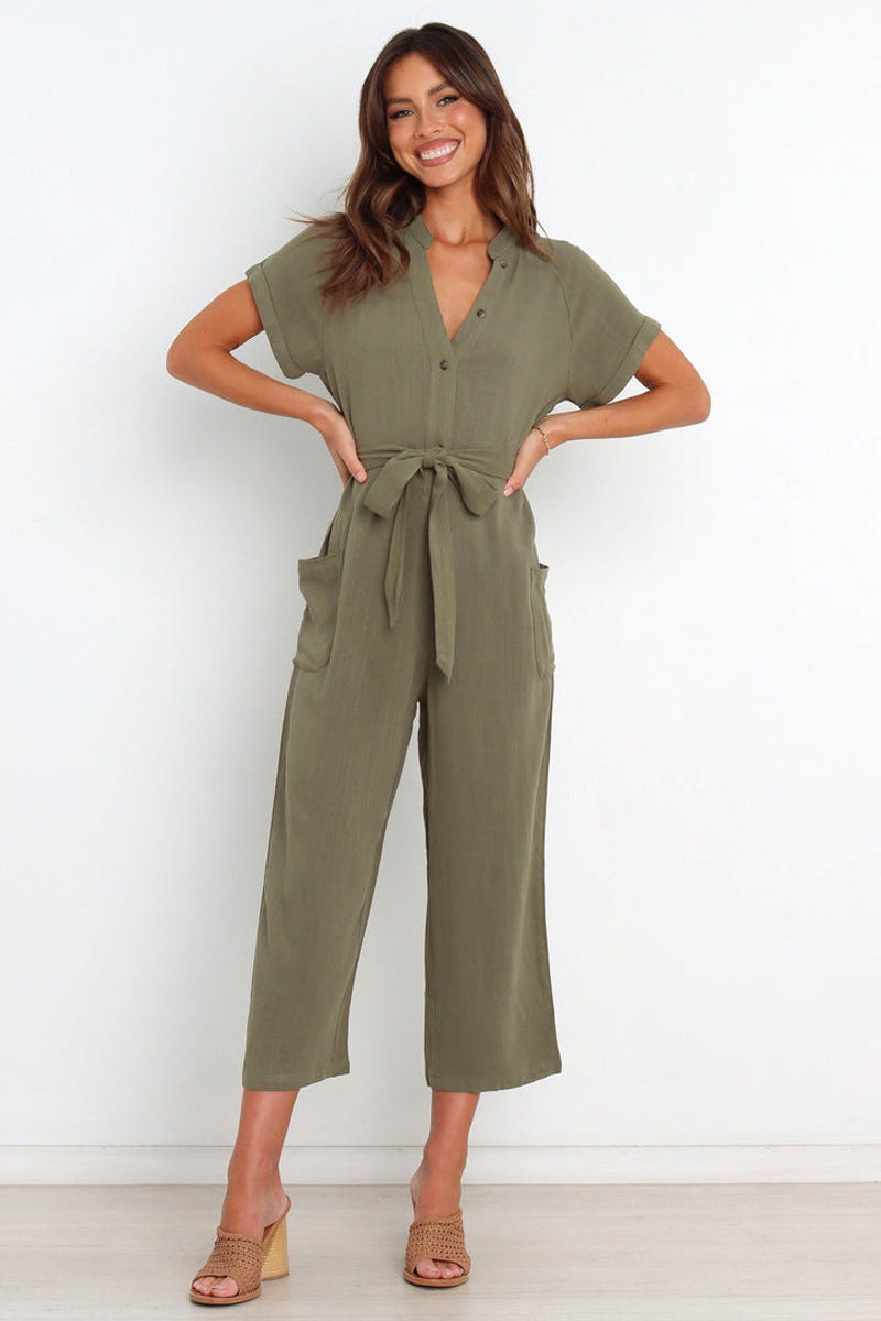 V-neck Cropped Wide-leg Jumpsuit