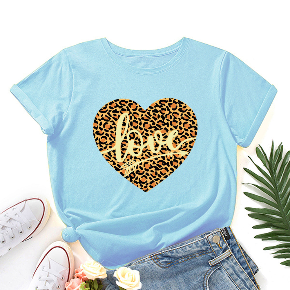European And American Women's Leopard Love Print Loose Round