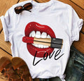 Short-sleeved t-shirt female lips print bottoming shirt
