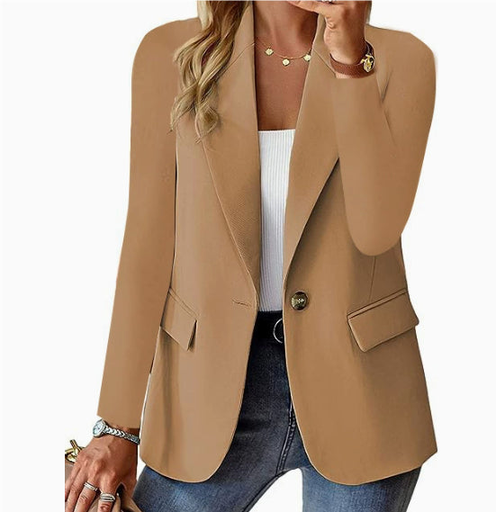 Women's Casual Solid Color Buttons Commuter Cuff Pleated Blazer