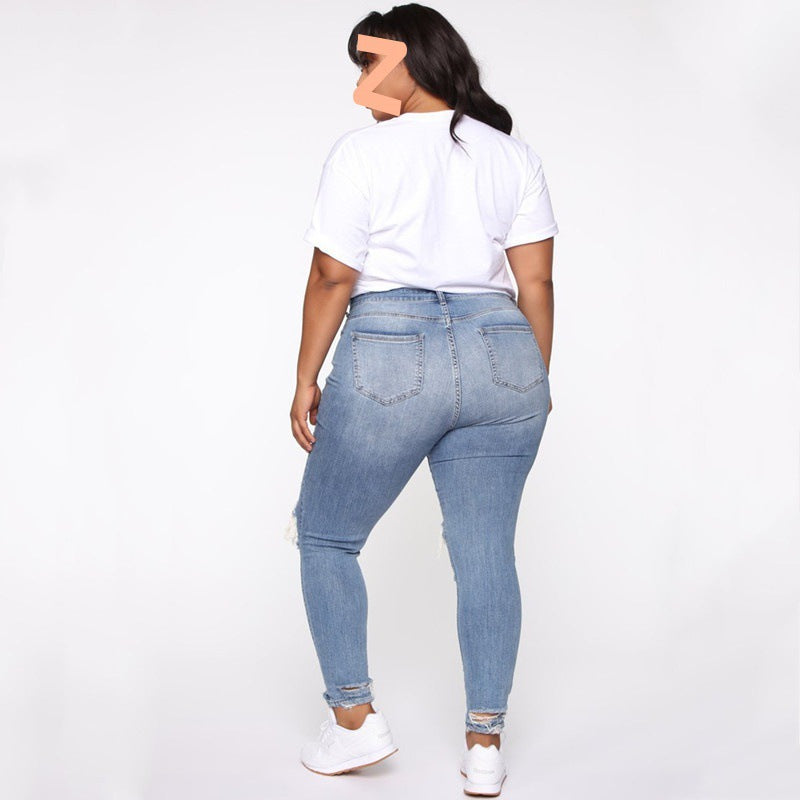 Ripped Plus Size Ladies Denim Pants Jeans
