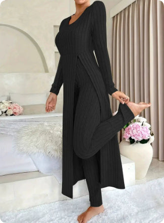 Crew Neck Split Long Sleeve Two-piece Set