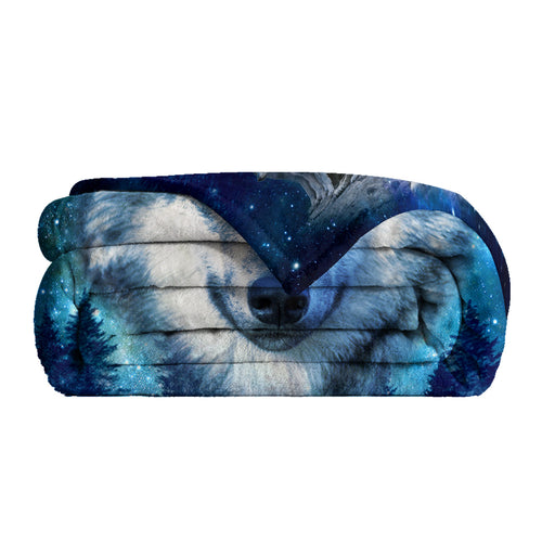 Blue Wolf Fleece Flannel Blanket Nature Wildlife Blanket Fluffy Cozy Winter Wolves Animal Fleece Blanket For Sofa Couch Travel