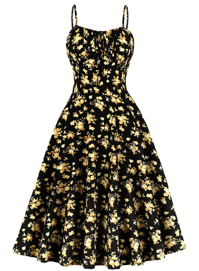 Womens Elegant Floral Print Slip-Neckline Casual Dress