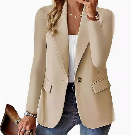 Women's Casual Solid Color Buttons Commuter Cuff Pleated Blazer