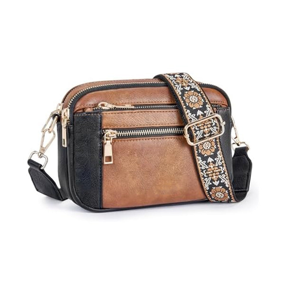 Triple-zipper Shoulder Bag With Floral