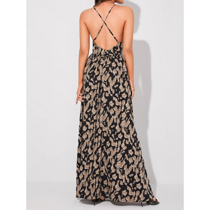 Printed V-Neck Long Slip Dress