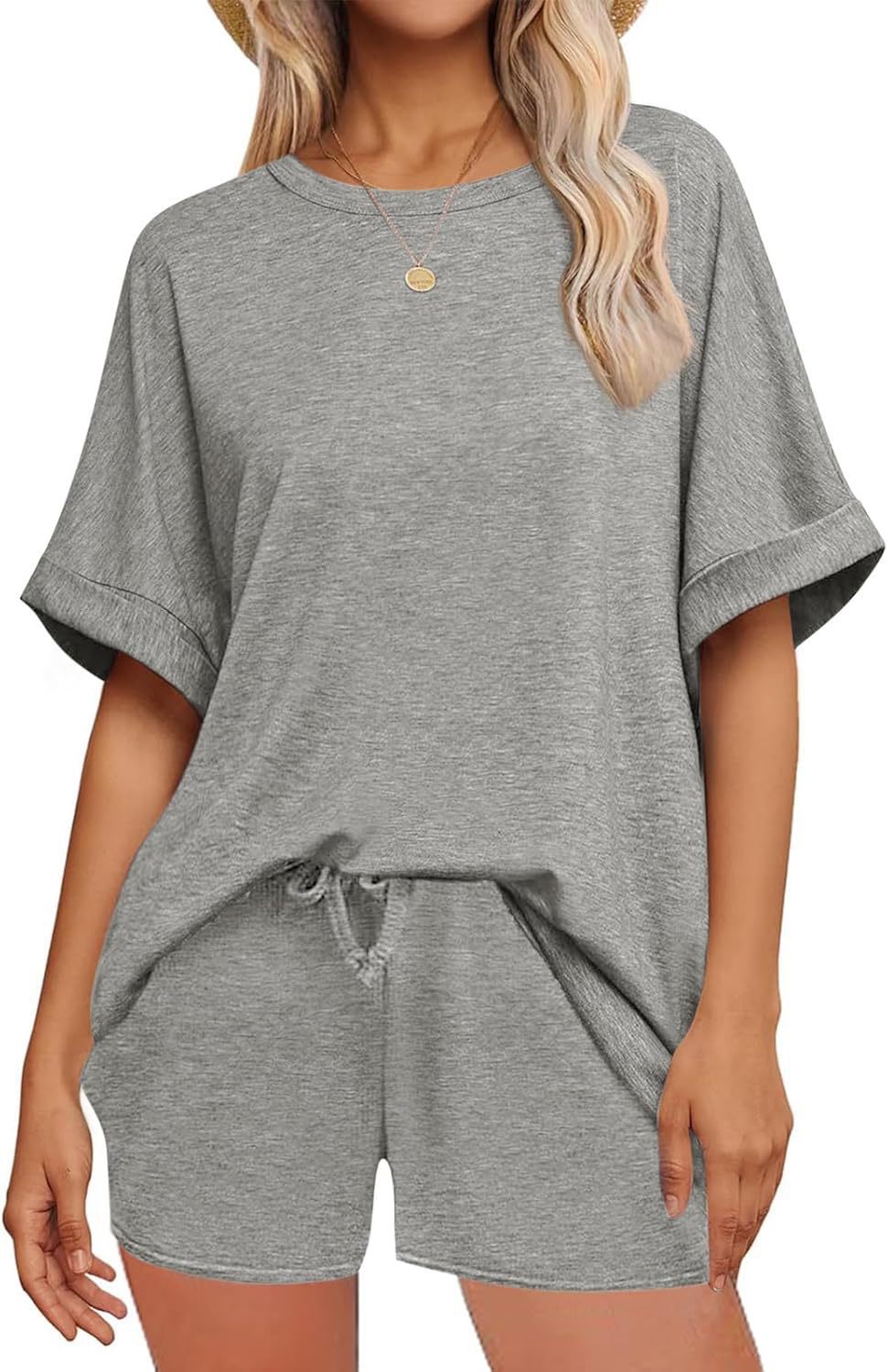 Oversized Short Sleeve T-shirt Drawstring Shorts Set