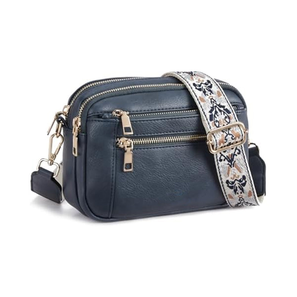 Triple-zipper Shoulder Bag With Floral