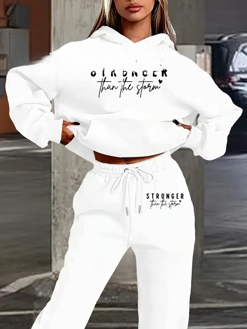 Letter Printing Fleece Loose Leisure Suit