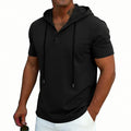 Men's Henley-Neck Drawstring Short-Sleeve Hoodie T-Shirt