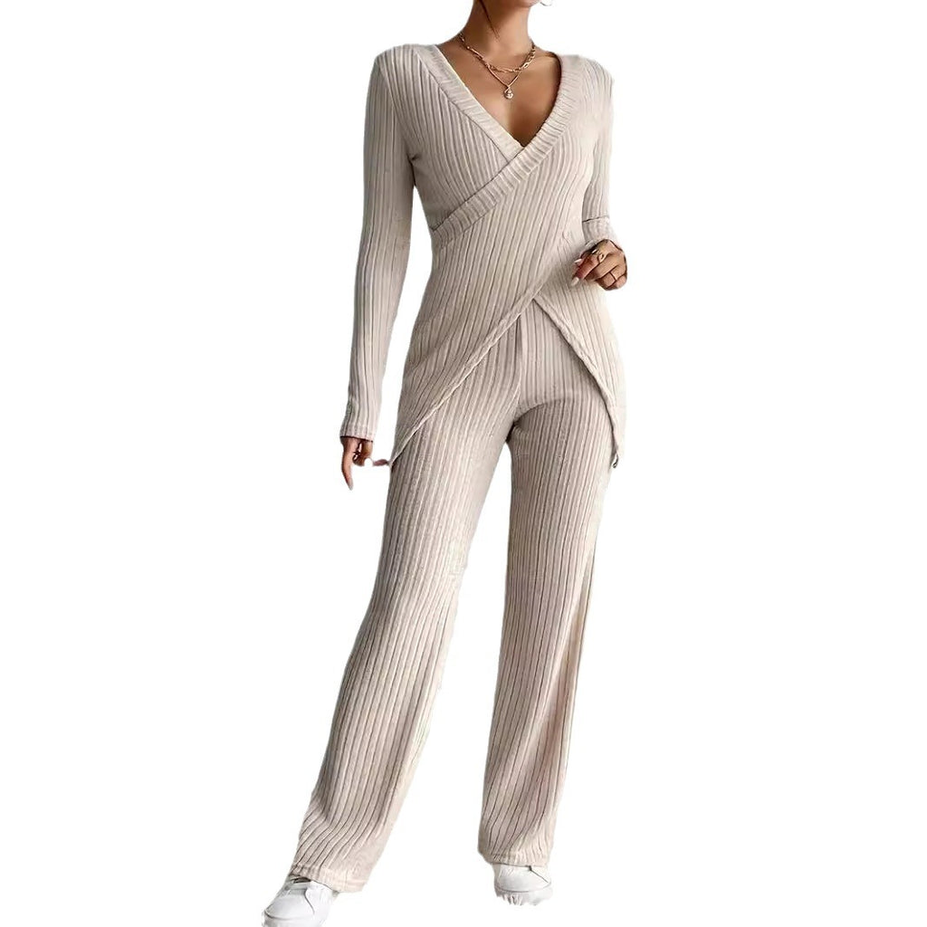 Slim-fit Long-sleeved Loose High Waist Top Pants Set