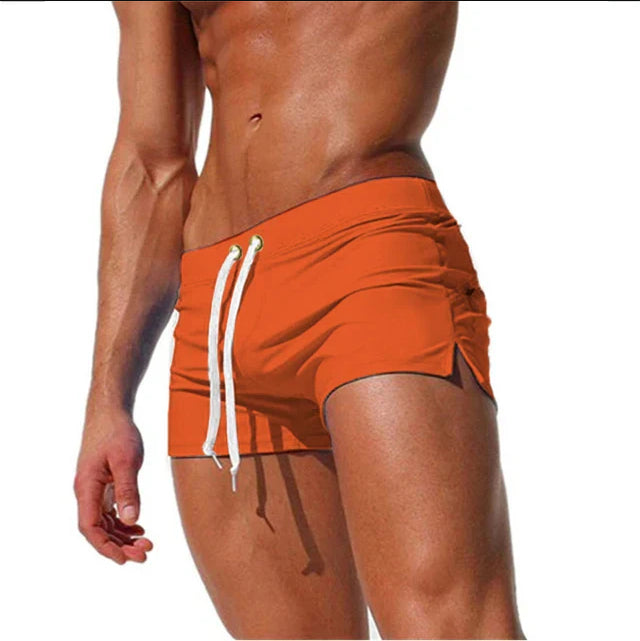 Men's Solid Color Fashion Back Pocket Design Swimming Trunks