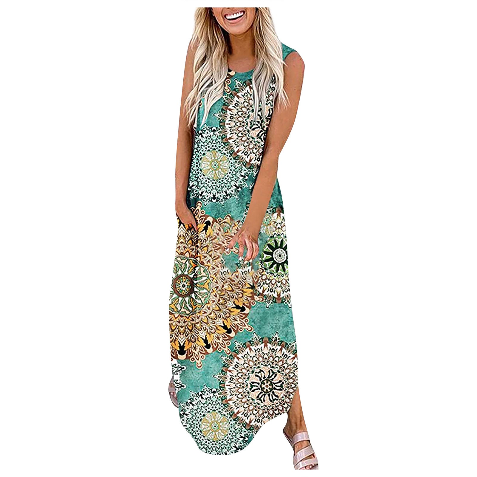 Boho Print Sleeveless Swing Dress