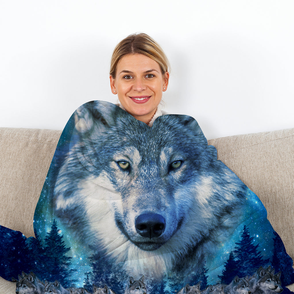 Blue Wolf Fleece Flannel Blanket Nature Wildlife Blanket Fluffy Cozy Winter Wolves Animal Fleece Blanket For Sofa Couch Travel
