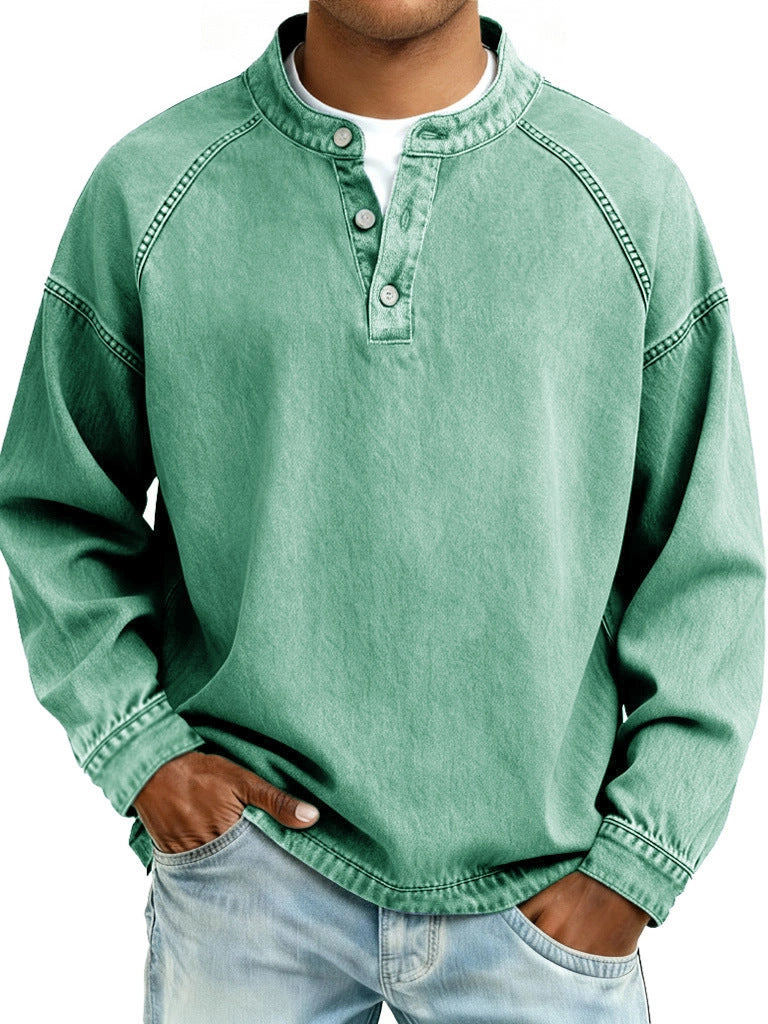 Men's Solid-Colored Casual Top Vintage Long-Sleeve Shirt