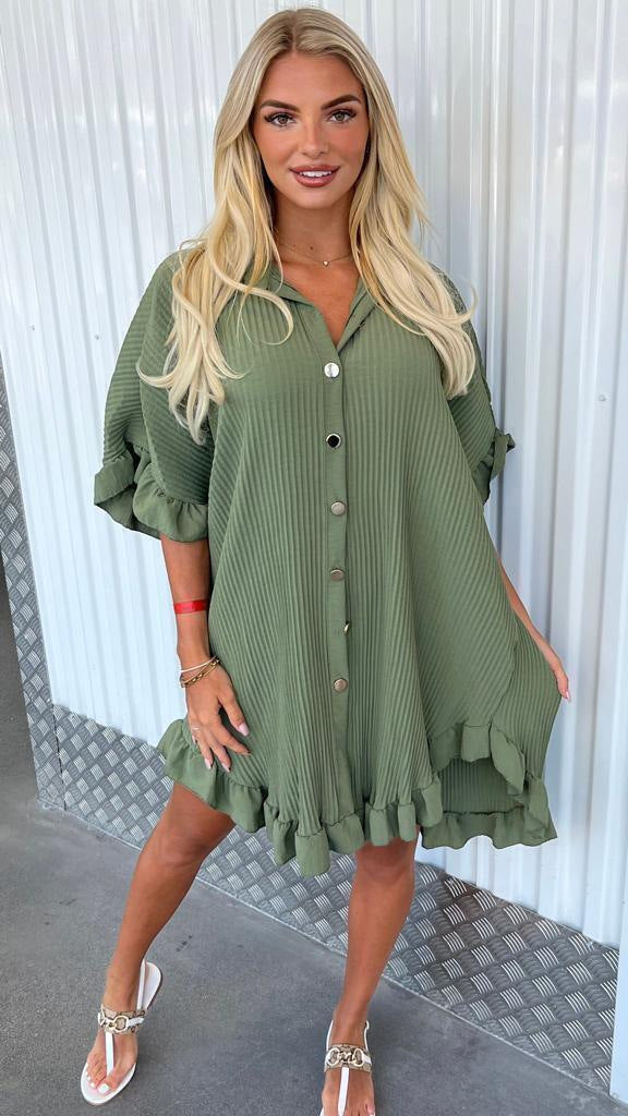 Shirt Dress Ruffle Sleeve