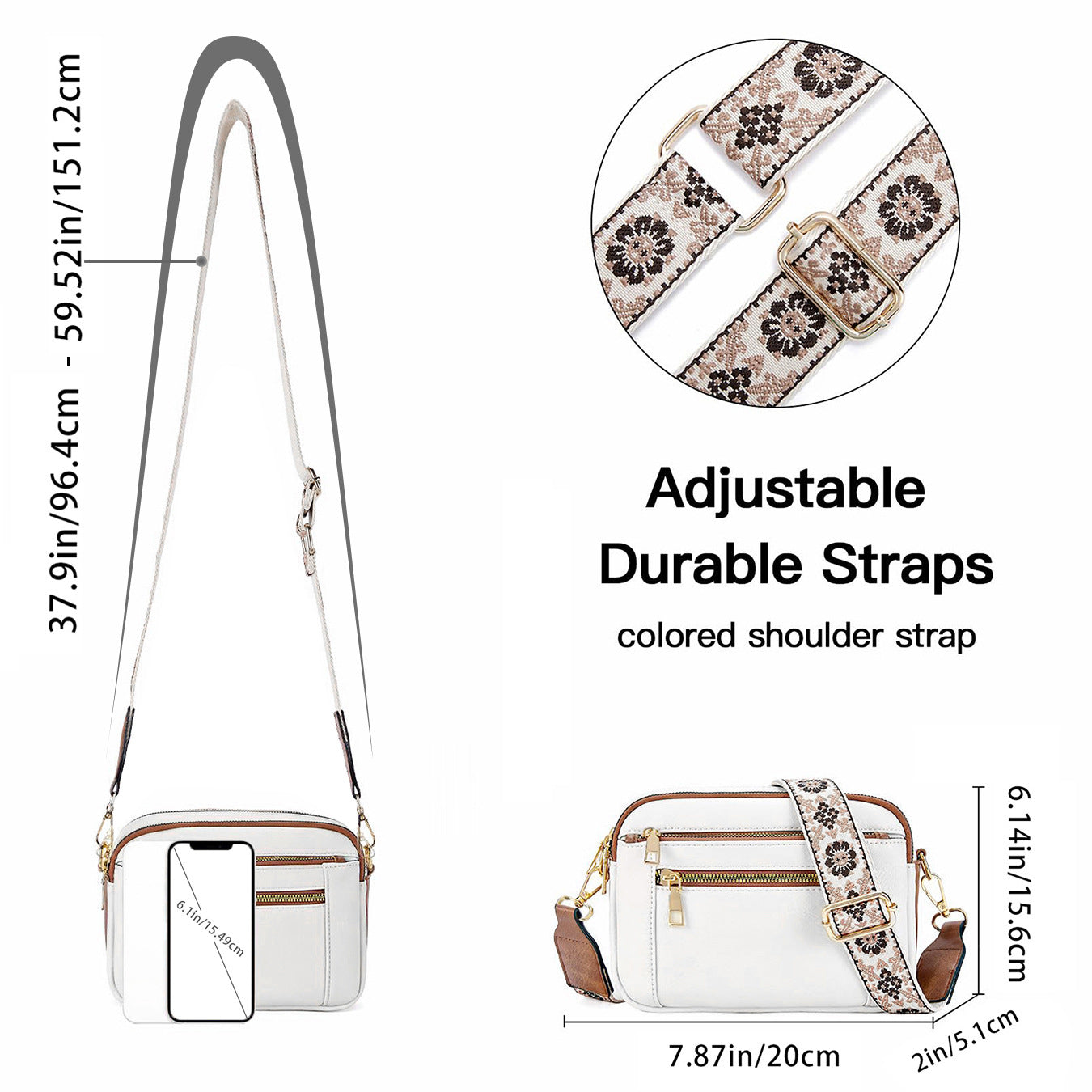 Triple-zipper Shoulder Bag With Floral