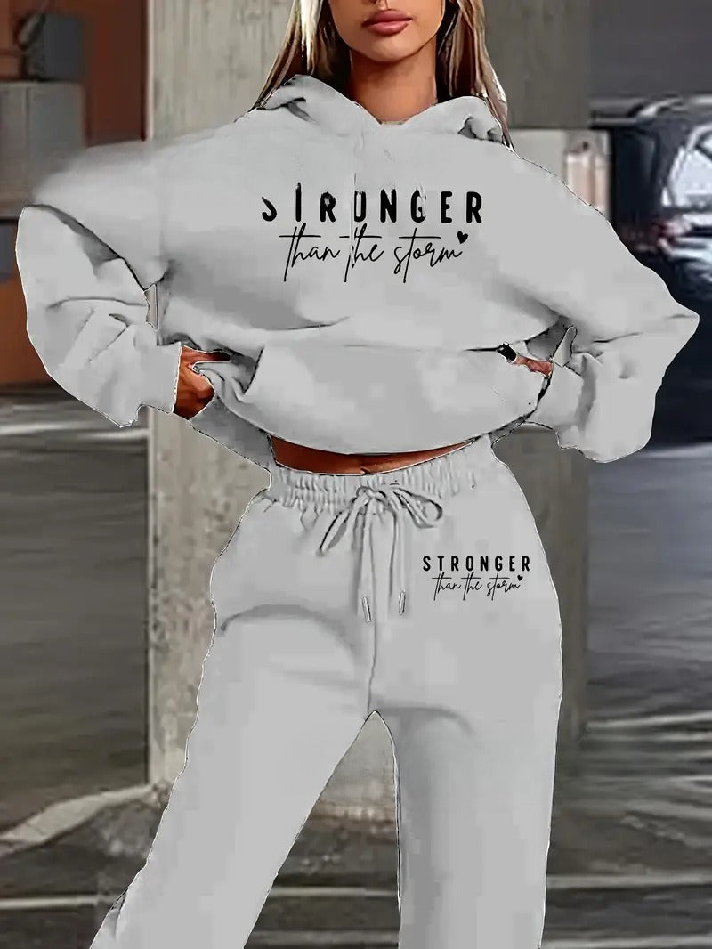 Letter Printing Fleece Loose Leisure Suit