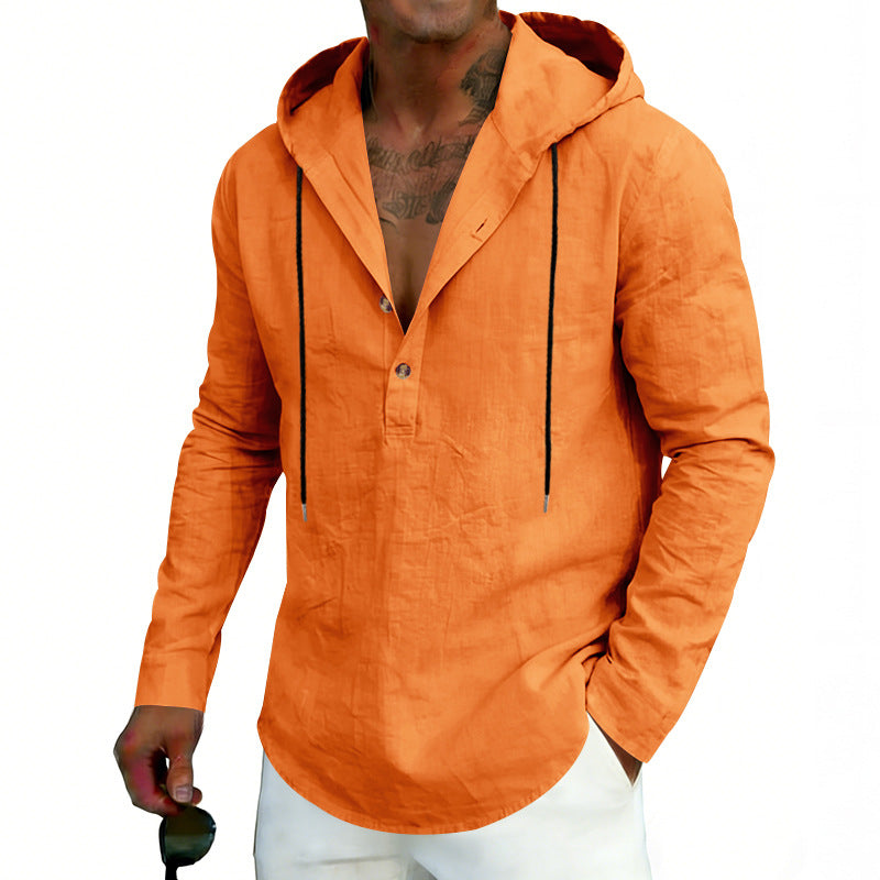 Men's Casual Linen Hoodie Long-Sleeve Top