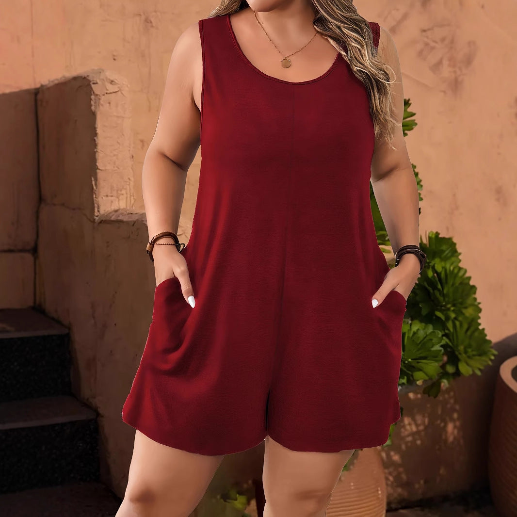 Sleeveless Vest Pocket Plus Size Women's Jumpsuit