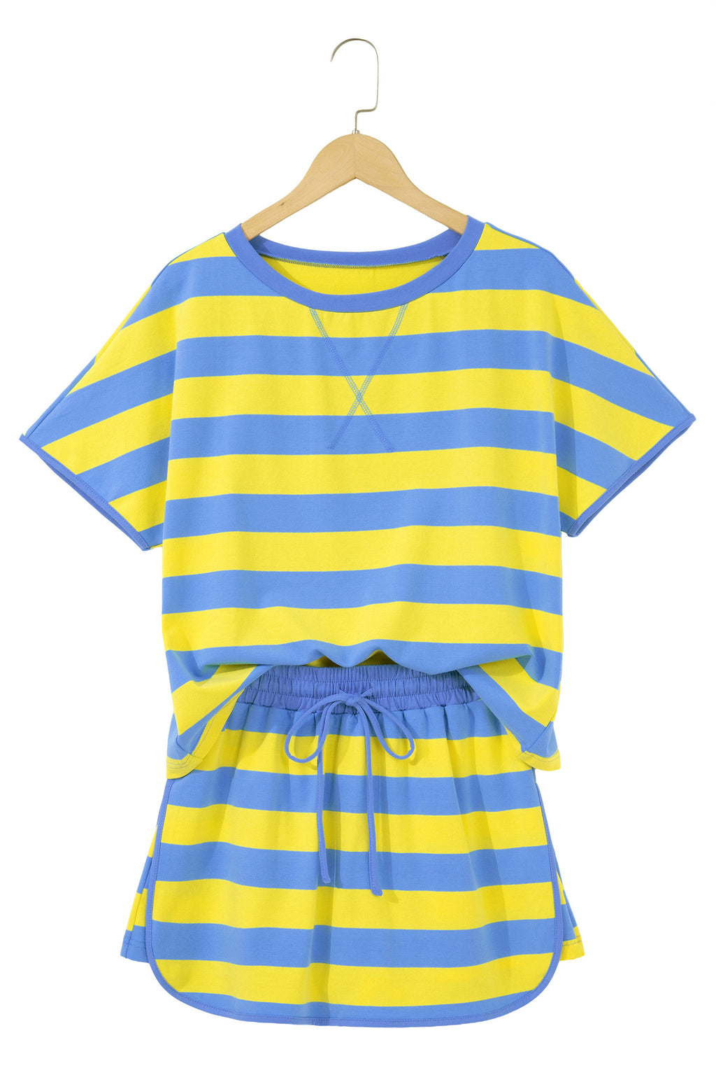 Pink Stripe Dolman Tee Drawstring Skort Athletic 2pcs Set