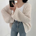 Solid Color Balloon Sleeve Knit Cardigan