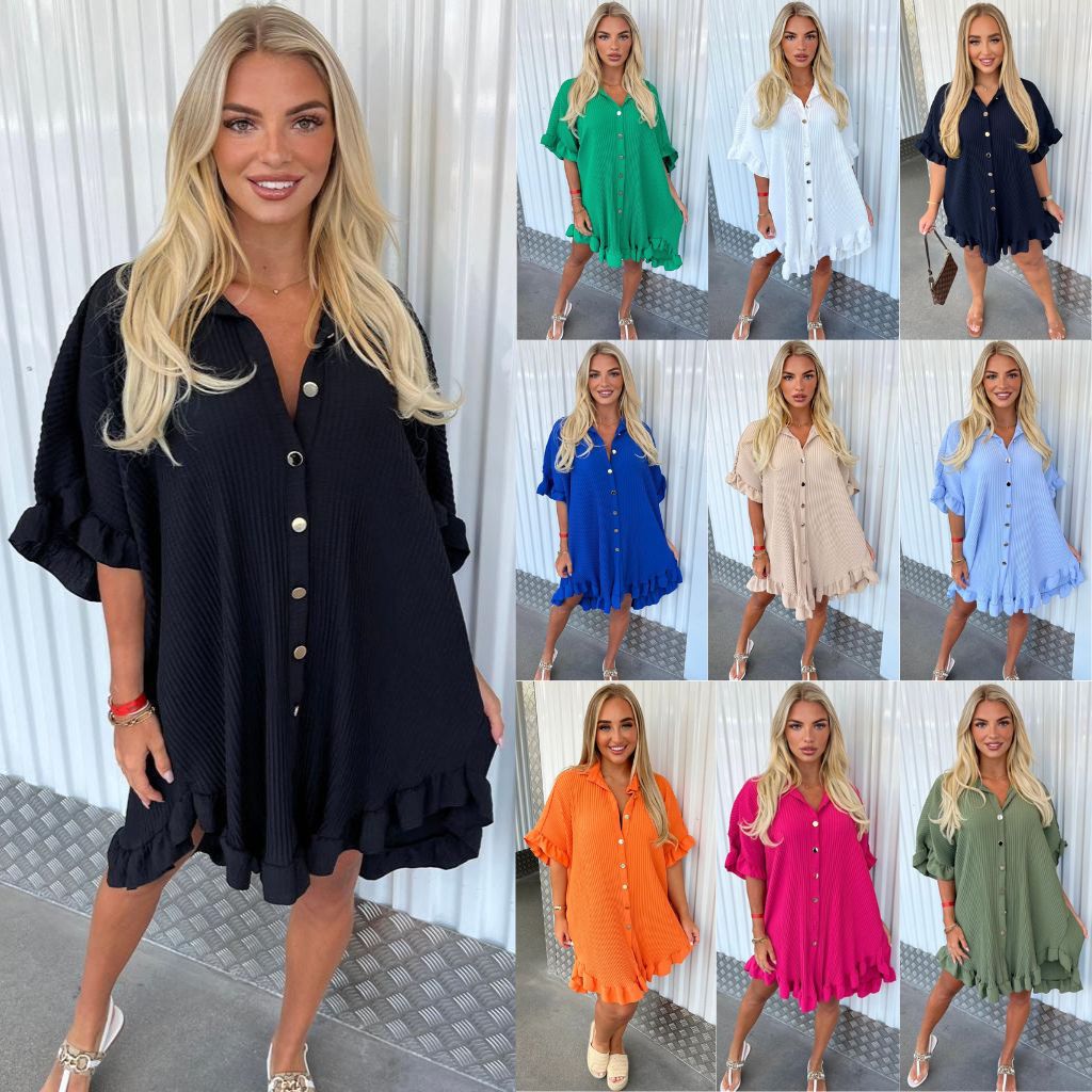 Shirt Dress Ruffle Sleeve