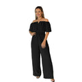 Crew-neck Waist-cinching Casual Relaxed-fit Straight-leg Jumpsuit
