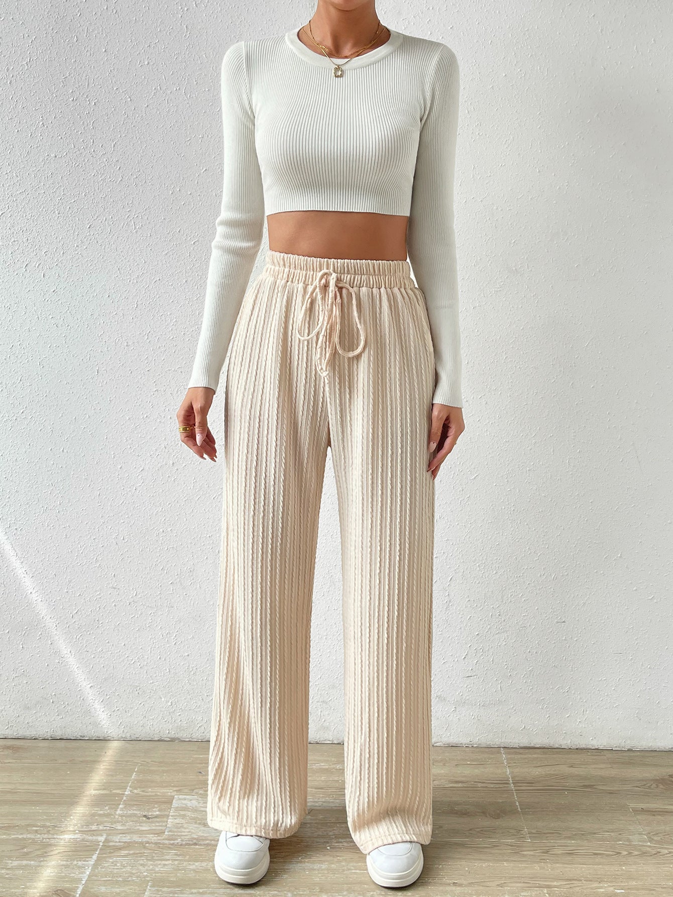 Knot Waist Wide Leg Trousers