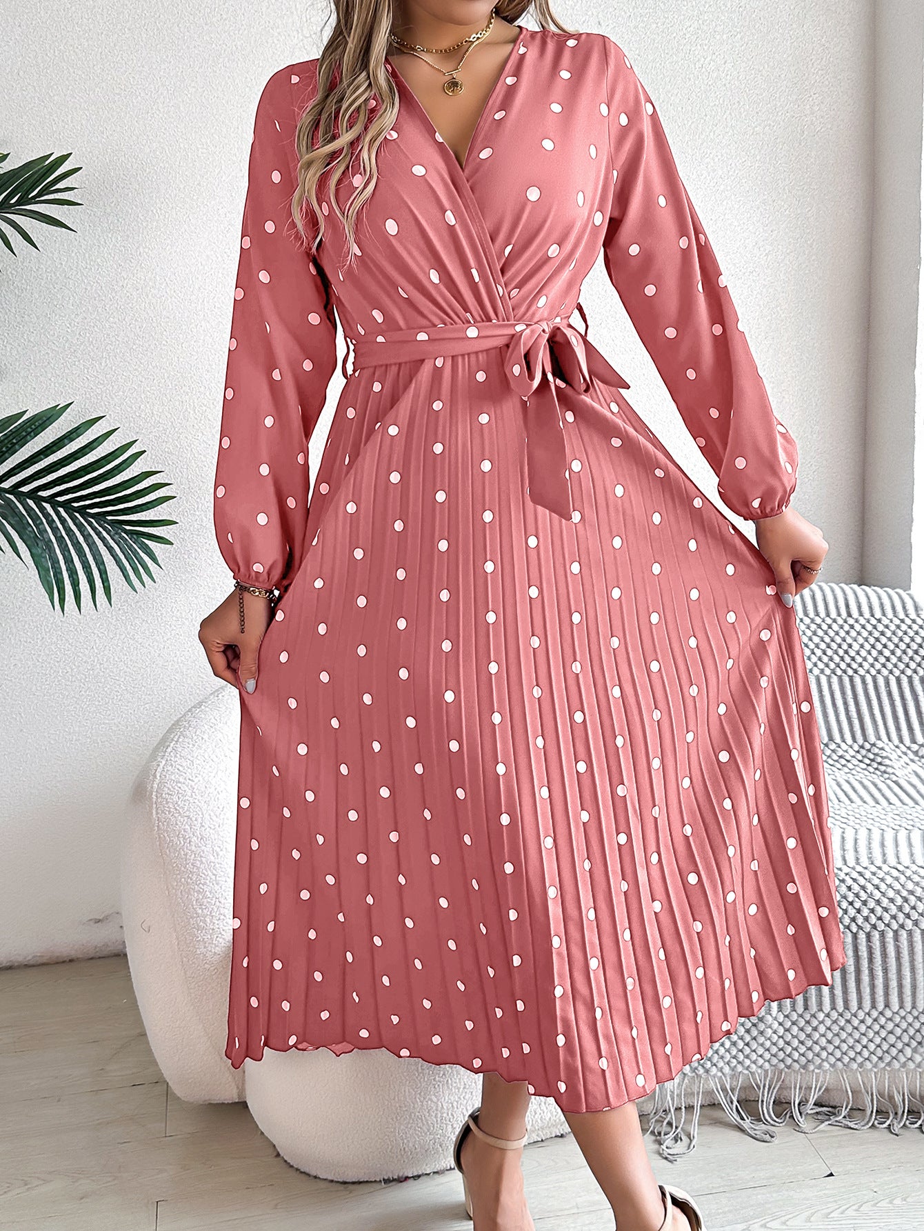 Elegant Polka Dot Wrap Maxi Dress