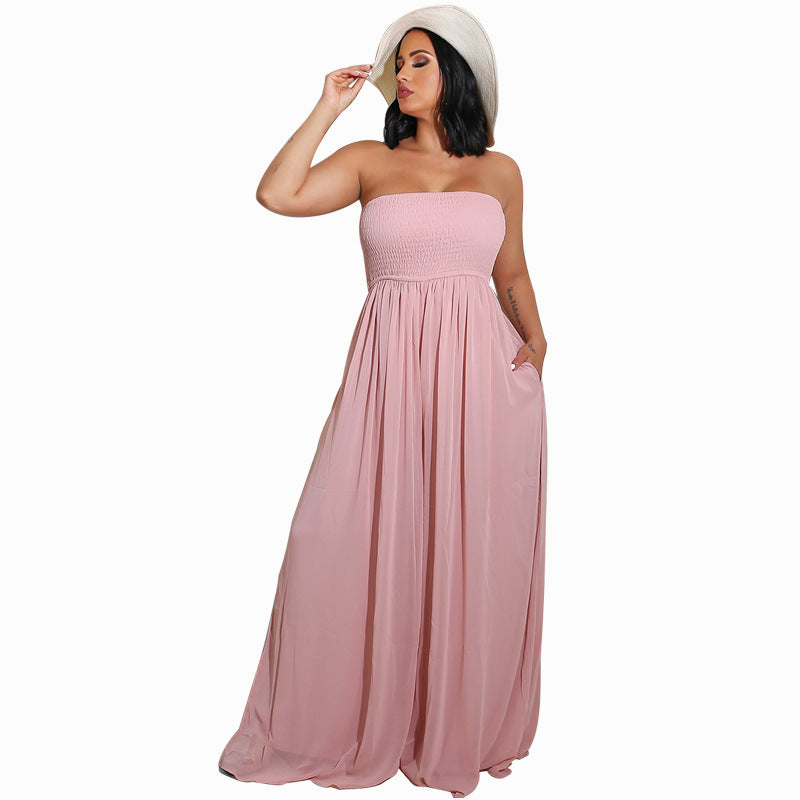 Women's Floor Mopping Wide Leg Casual Chiffon High Waist Jumpsuit