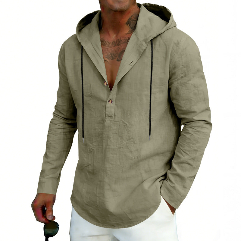 Men's Casual Linen Hoodie Long-Sleeve Top