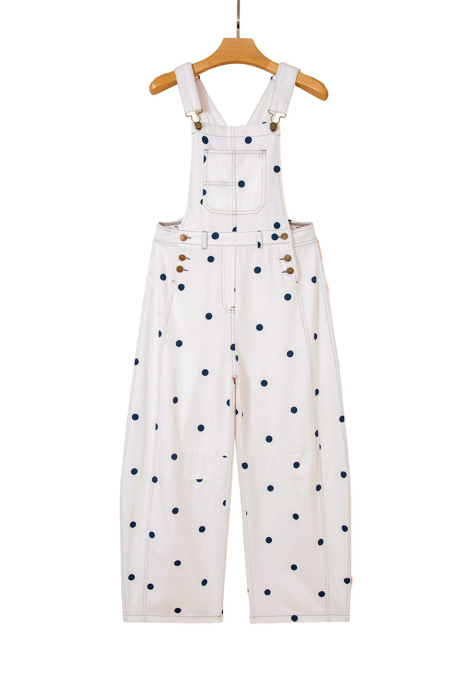 Jet Stream Polka Dot Print Bib Pocket Denim Barrel Overalls Jumpsuit