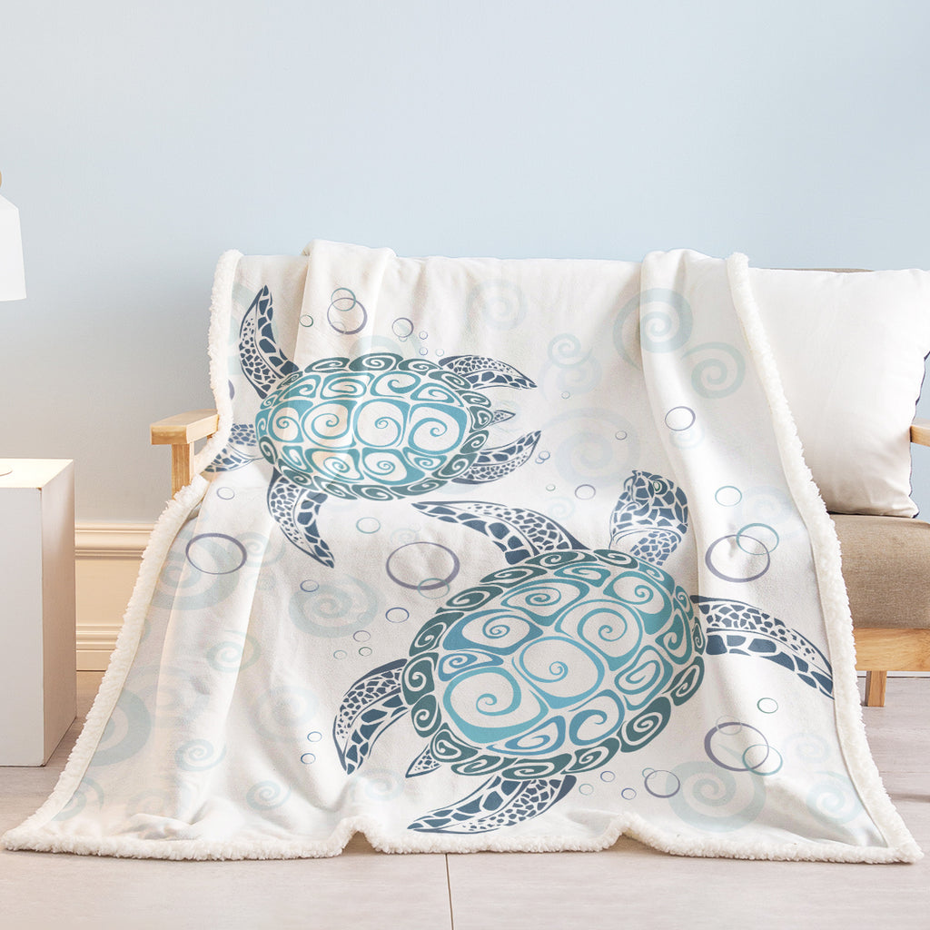 Sea Turtle Blanket Aqua Teal Blue Sherpa Fleece Throw Blanket Ocean Plush Blankets Turtle Themed Sherpa Plush Throw Blanket