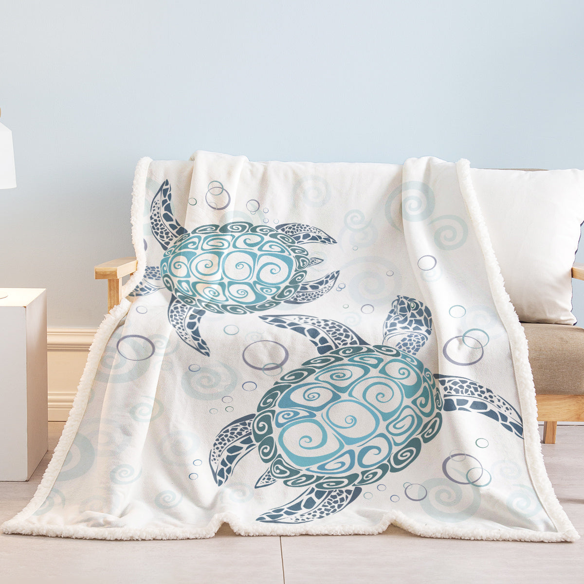 Sea Turtle Blanket Aqua Teal Blue Sherpa Fleece Throw Blanket Ocean Plush Blankets Turtle Themed Sherpa Plush Throw Blanket