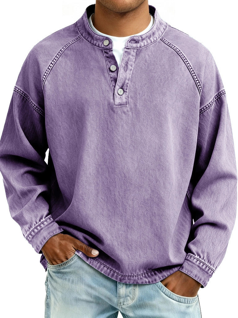Men's Solid-Colored Casual Top Vintage Long-Sleeve Shirt
