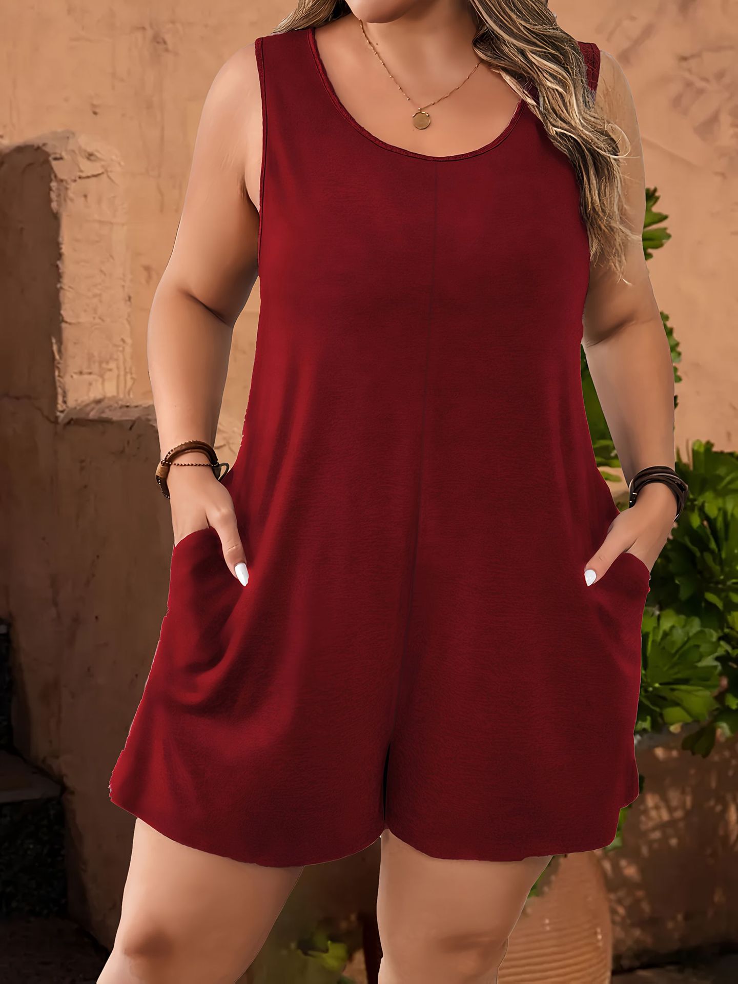 Sleeveless Vest Pocket Plus Size Women's Jumpsuit
