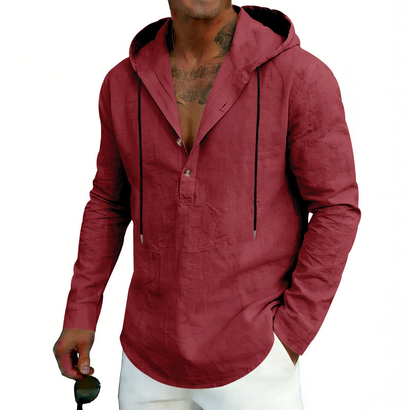 Men's Casual Linen Hoodie Long-Sleeve Top