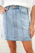 Beau Blue A-line Denim Mini Skirt with Pockets