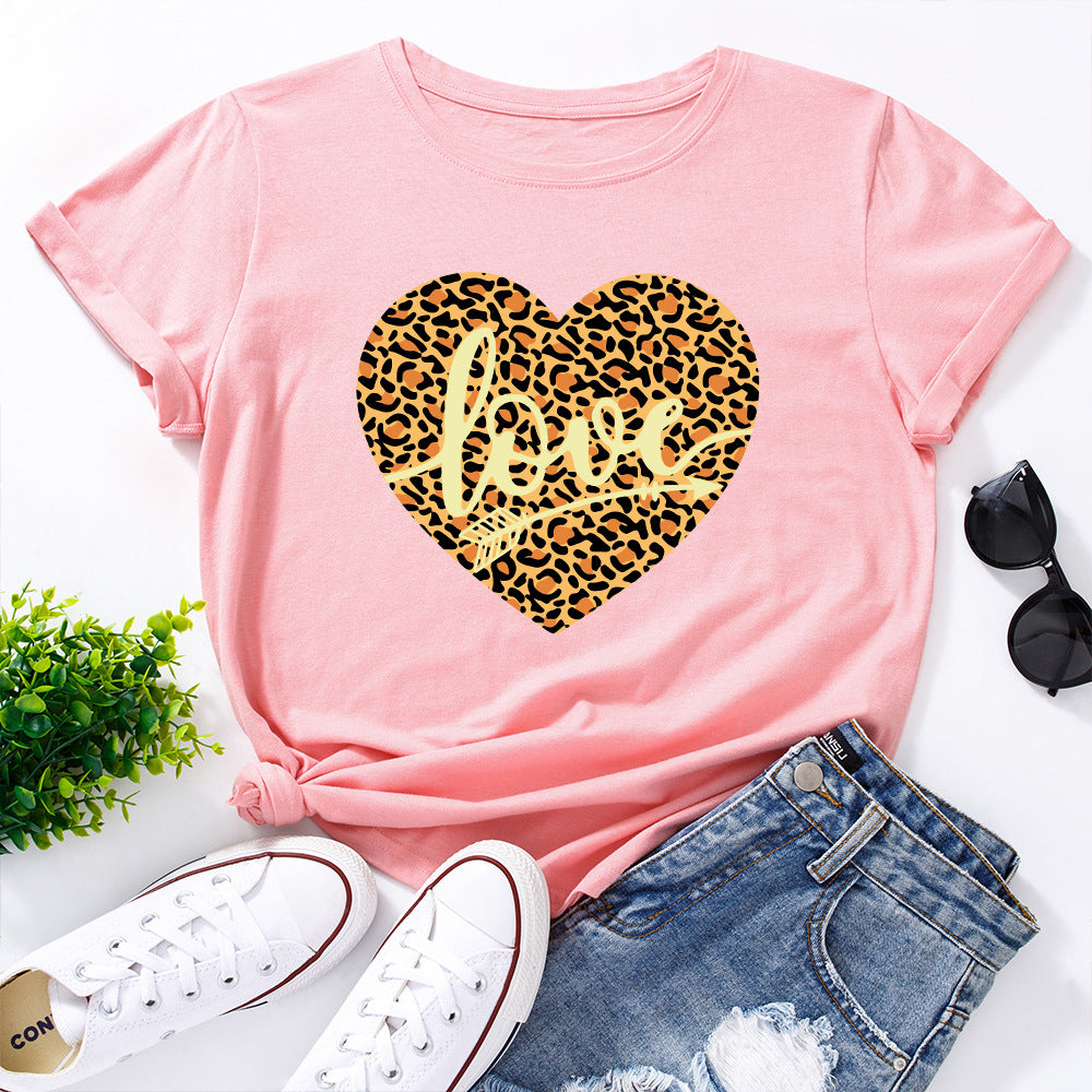 European And American Women's Leopard Love Print Loose Round
