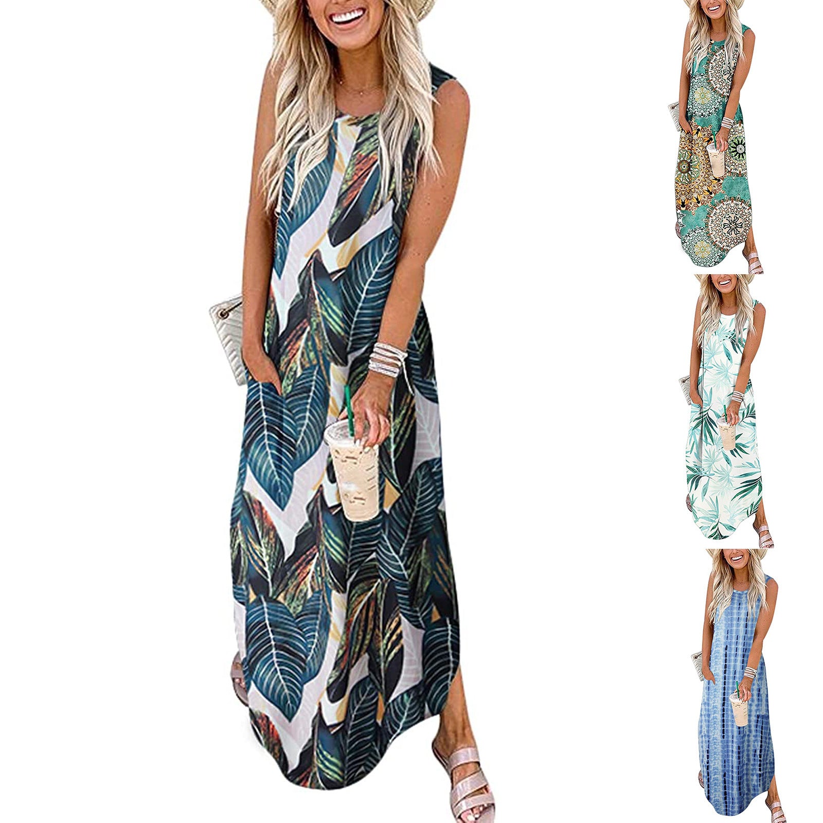 Boho Print Sleeveless Swing Dress
