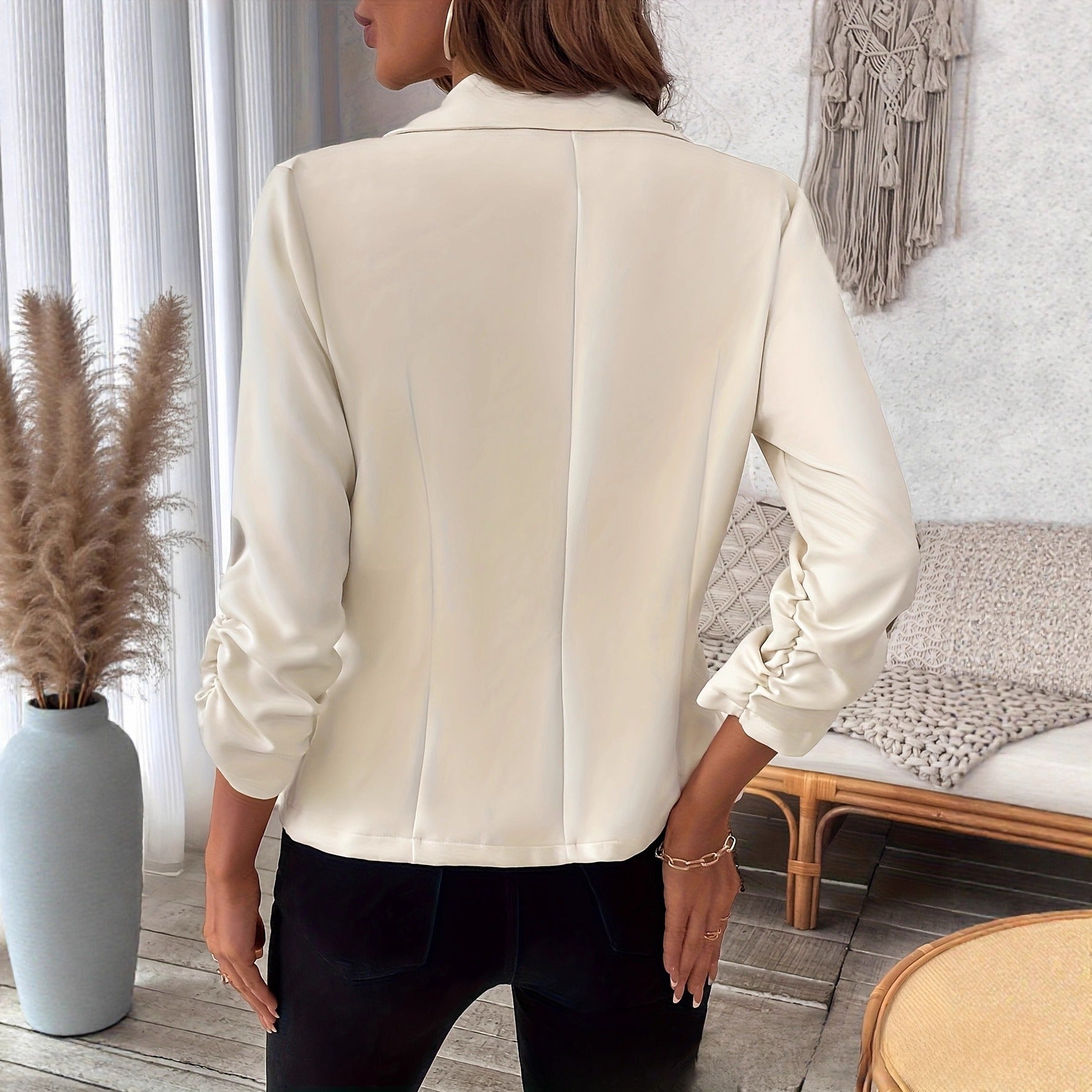 Women's Casual Solid Color Buttons Commuter Cuff Pleated Blazer