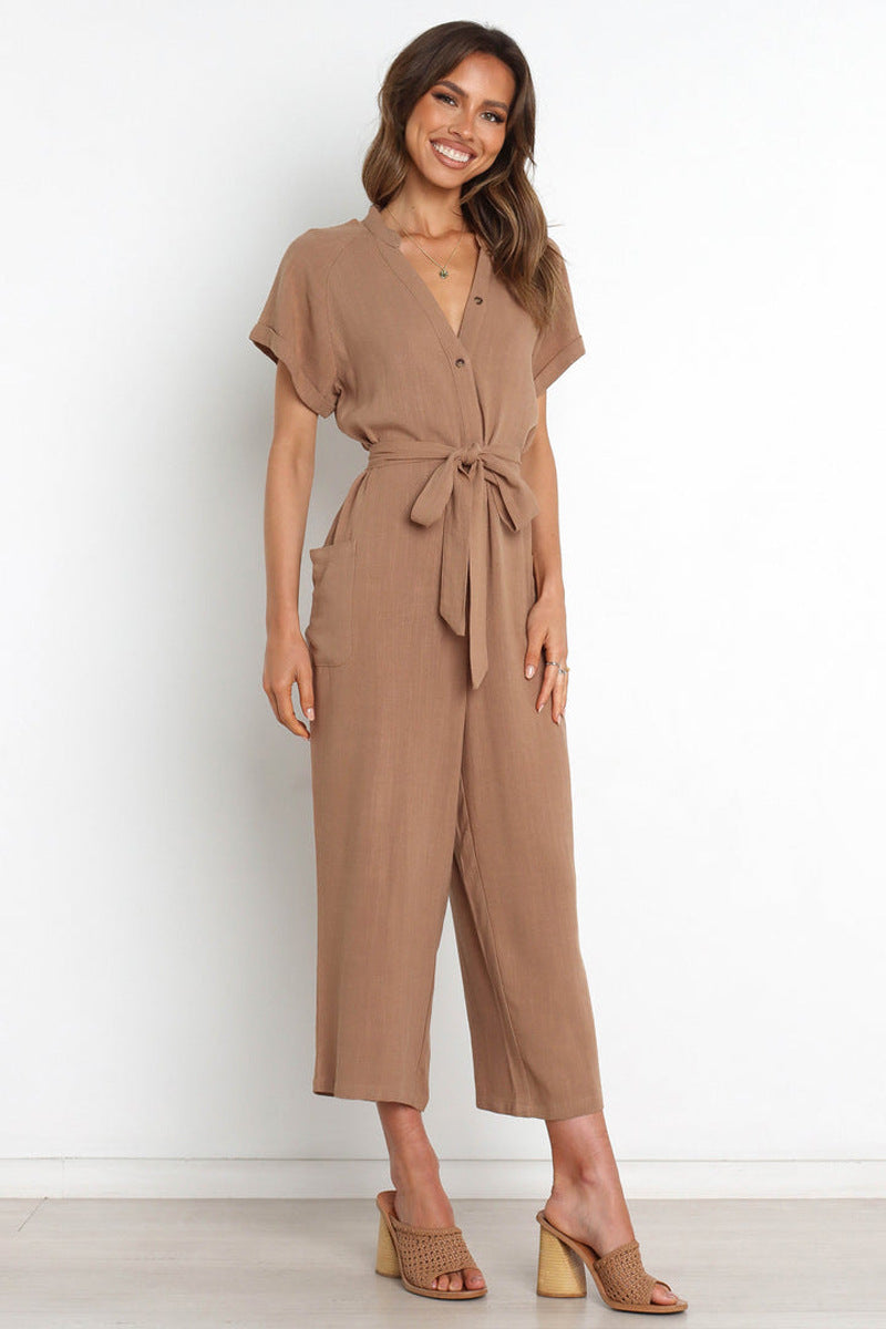 V-neck Cropped Wide-leg Jumpsuit