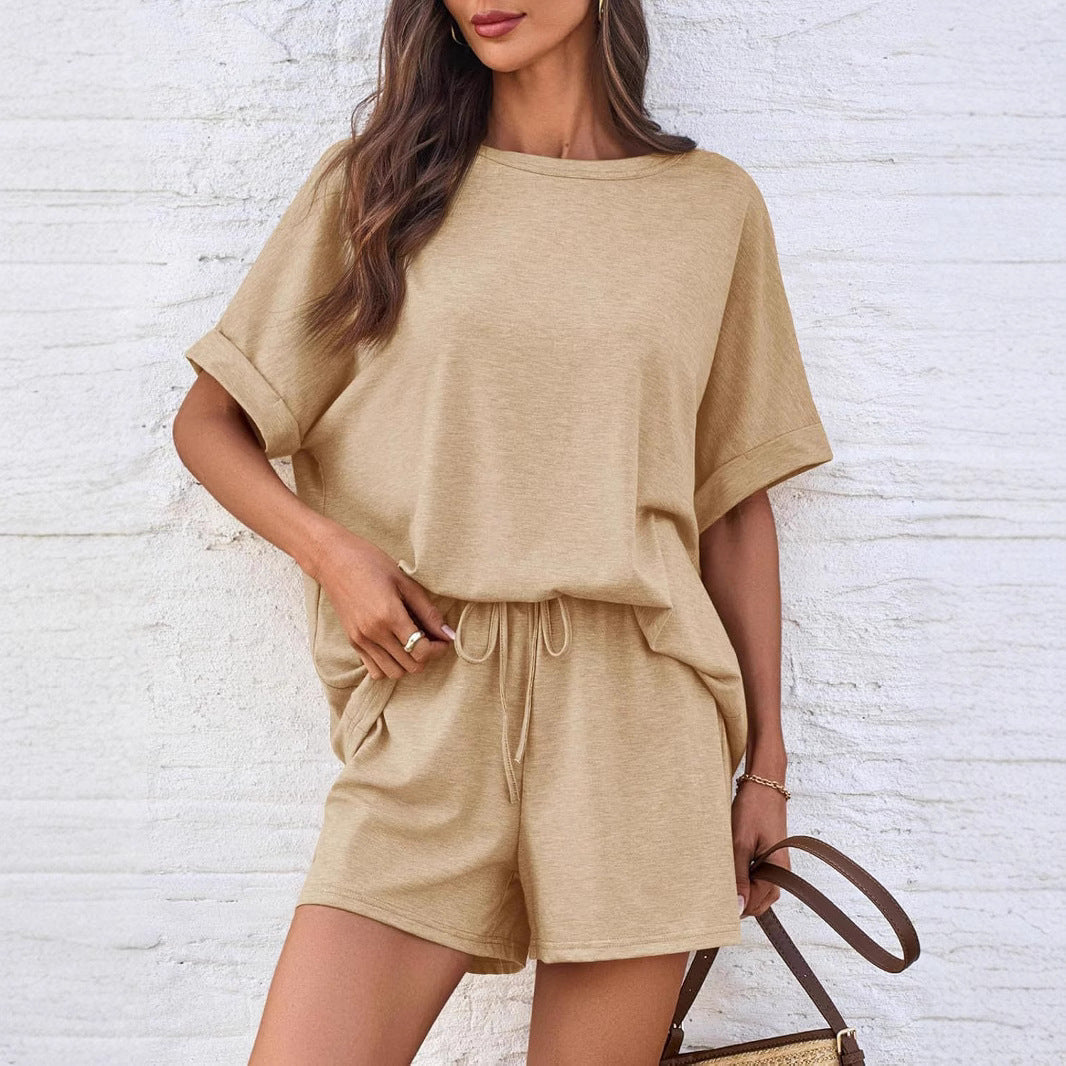Oversized Short Sleeve T-shirt Drawstring Shorts Set