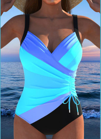Backless Drawstring Tankini Beach Swimsuit